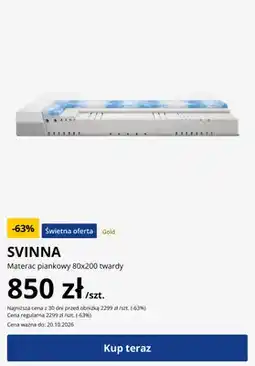 JYSK Materac piankowy 80x200 twardy Svinna oferta