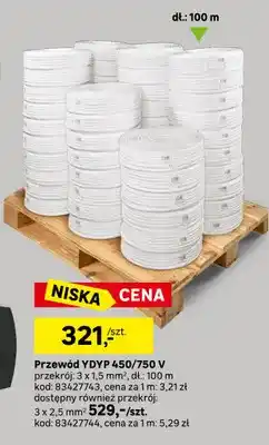 Leroy Merlin Przewód Ydyp 3x1,5mm² 100 m oferta