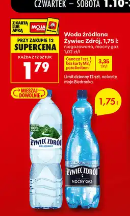 Biedronka Woda źródlana Żywiec Zdrój niegazowana, mocny gaz oferta