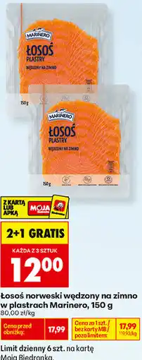 Biedronka Łosoś norweski wędzony na zimno w plastrach Marinero oferta