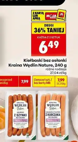 Biedronka Kiełbaski bez osłonki Kraina Wędlin Nature, 240 g oferta