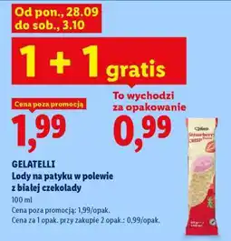 Lidl GELATELLI Lody na patyku w polewie z białej czekolady oferta