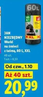 Lidl JAN NIEZBĘDNY Worki na śmieci z taśmą, 60 L, XXL oferta