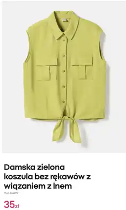Pepco Pepco Damska zielona koszula bez rękawów z wiązaniem z lnem oferta