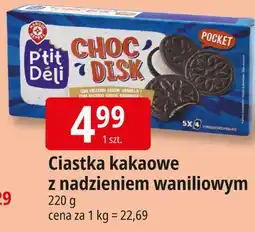 E.Leclerc Ciastka kakaowe z nadzieniem waniliowym P'tit Déli Choc' Disk oferta