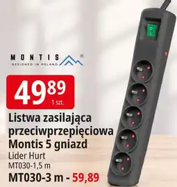 E.Leclerc Listwa zasilająca przeciwprzepięciowa Montis 5 gniazd oferta