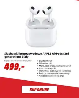 Media Markt Słuchawki bezprzewodowe Apple AirPods (3rd generation) biały oferta