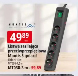 E.Leclerc Listwa zasilająca przeciwprzepięciowa Montis 5 gniazd MT030-1,5 m oferta