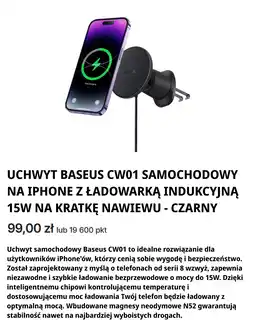 Orlen Baseus CW01 uchwyt samochodowy na iPhone z ładowarką indukcyjną 15W na kratkę nawiewu - czarny oferta