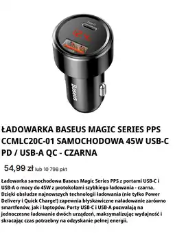 Orlen Ładowarka Baseus Magic Series PPS CCMLC20C-01 Samochodowa 45W USB-C PD / USB-A QC - czarna oferta