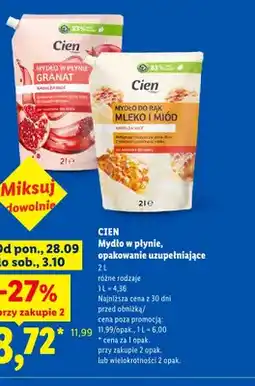 Lidl Mydło w płynie nawilżające Mleko i miód opakowanie uzupełniające Cien oferta