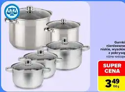 Carrefour Garnki nierdzewne niskie, wysokie z pokrywą różne rodzaje oferta