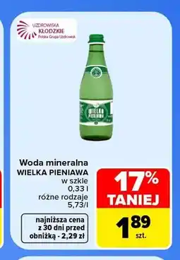 Carrefour Woda mineralna Wielka Pieniawa w szkle oferta