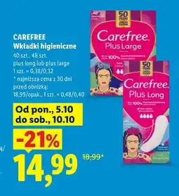 Lidl Wkładki higieniczne plus long Carefree oferta