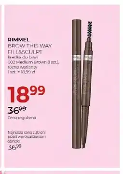Jawa Drogerie Kredka do brwi Brow This Way Fill & Sculpt 002 Medium Brown Rimmel oferta
