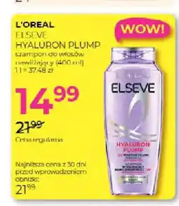 Jawa Drogerie Szampon do włosów nawilżający Elseve Hyaluron Plump L'Oreal oferta
