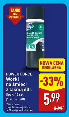 ALDI Worki na śmieci z taśmą 60 l Power Force oferta