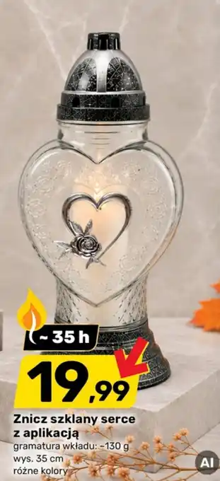 Znicz szklany serce z aplikacją