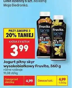 Biedronka Jogurt pitny skyr wysokobiałkowy Fruvita, 360 g oferta