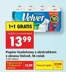 Biedronka Papier toaletowy z ekstraktem z aloesu Velvet, 16 rolek oferta