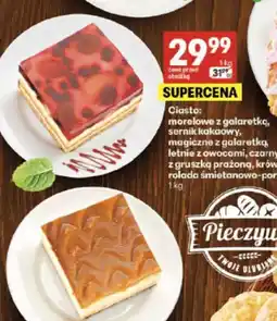 Delikatesy Centrum Ciasto: morelowe z galaretką, sernik kakaowy, magiczne z galaretką, letnie z owocami, z gruszką prażoną, rolada śmietanowa oferta
