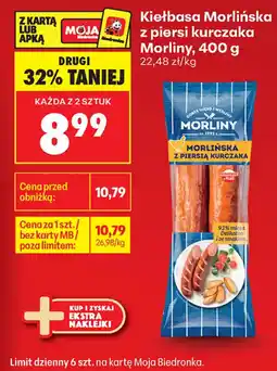 Biedronka Kiełbasa Morlińska z piersi kurczaka Morliny oferta
