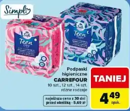 Carrefour Market Podpaski higieniczne Simple Soft Teen Day oferta