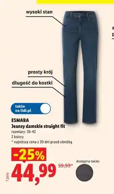 Lidl Jeansy damskie straight fit Esmara oferta
