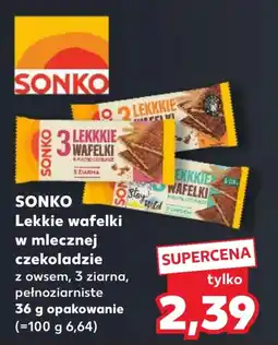 Kaufland SONKO Lekkie wafelki w mlecznej czekoladzie z owsem, 3 ziarna, pełnoziarniste oferta