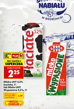 Biedronka Mleko UHT 3,2% Łaciate lub Mleko UHT Wypasione 3,2% Mlekovita oferta