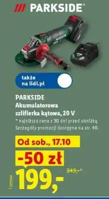 Lidl Parkside Akumulatorowa szlifierka kątowa 20 V oferta