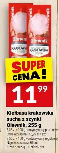 Twój Market Kiełbasa krakowska sucha z szynki Olewnik oferta