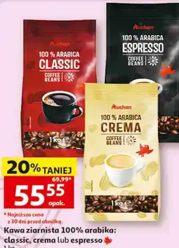 Auchan Kawa ziarnista Auchan 100% Arabika: classic, crema lub espresso oferta