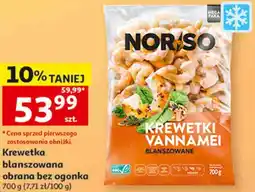 Auchan Krewetki blanszowane obrane bez ogonka NORSO oferta