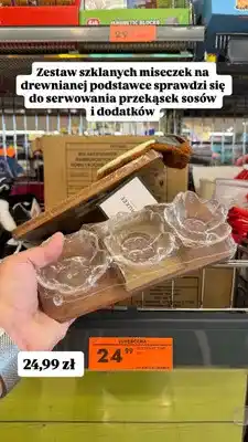 Biedronka Zestaw szklanych miseczek na drewnianej podstawce Smukee Home oferta