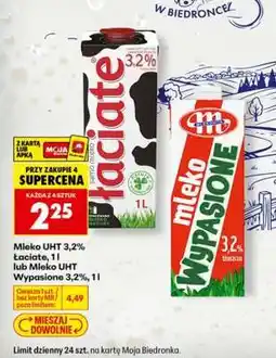 Biedronka Mleko UHT 3,2% łaciate, 1l lub Mleko UHT Wypasione 3,2%, 1l oferta