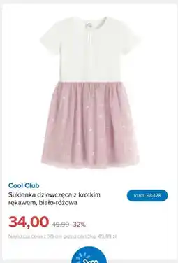 Smyk Sukienka dziewczęca z krótkim rękawem biało-różowa Cool Club oferta