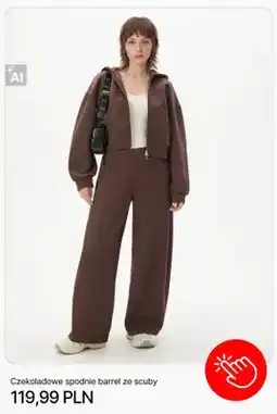 Cropp Czekoladowe spodnie barrel ze scuby Cropp oferta