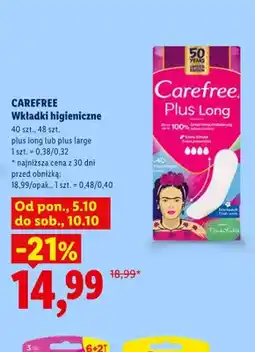 Lidl Wkładki higieniczne plus long Carefree oferta