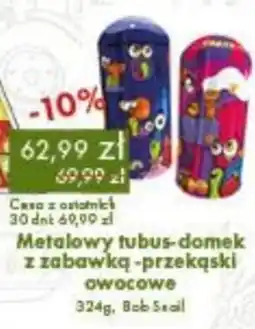 Organic Farma Zdrowia Metalowy tubus-domek z zabawką -przekąski owocowe Bob Smail oferta