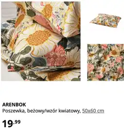 IKEA ARENBOK Poszewka, beżowy/wzór kwiatowy, 50x60 cm oferta