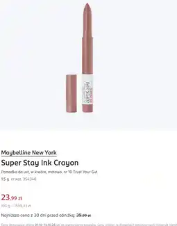 Rossmann Maybelline New York Super Stay Ink Crayon Pomadka do ust, w kredce, matowa, nr 10 Trust Your Gut oferta