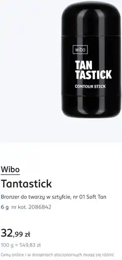 Rossmann Wibo Tantastick Bronzer do twarzy w sztyfcie, nr 01 Soft Tan oferta