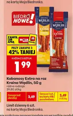 Biedronka Kabanosy Extra na raz wieprzowe Kraina Wędlin oferta