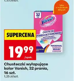 Biedronka Chusteczki wyłapujące kolor Vanish 32 prania oferta