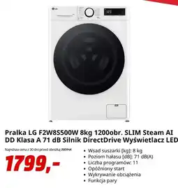 Media Markt Pralka Lg F2W8S500W 8 kg 1200obr. Slim Steam Ai Dd Klasa A 71dB Silnik DirectDrive Wyświetlacz LED oferta