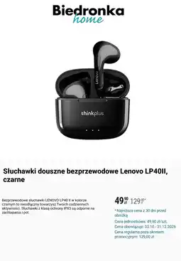 Biedronka Słuchawki douszne bezprzewodowe Lenovo LP40II, czarne oferta