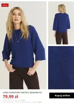 Greenpoint Luźny granatowy sweter z rękawem 3/4 Greenpoint oferta