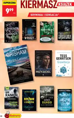 Biedronka Książki Kryminał i Sensacja, różne tytuły (m.in. John Grisham, Tess Gerritsen, Paula Hawkins) oferta