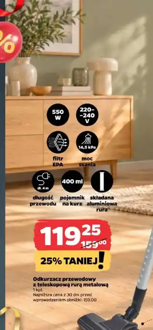Odkurzacz przewodowy z teleskopową rurą metalową